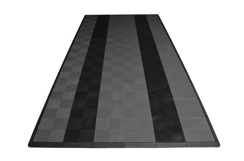 One car garage mat parking mat smooth gray with black stripes front view