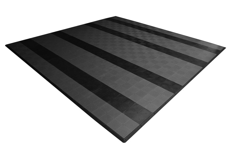 smooth Two Car Garage Mat Parking Mat Gray with Black Stripes angle view