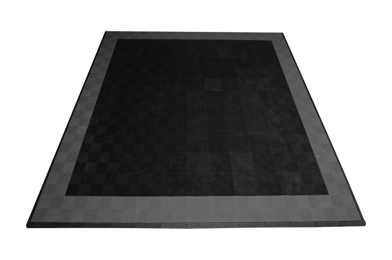 smooth Two Car Garage Mat Parking Mat Black with Gray Border front view
