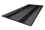 One car garage mat parking mat smooth gray with black stripes side view