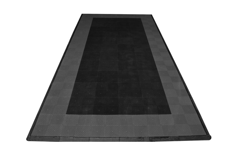One car garage mat parking mat smooth black with gray border front view