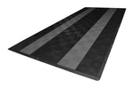 One car garage mat parking mat smooth black with gray stripes front view